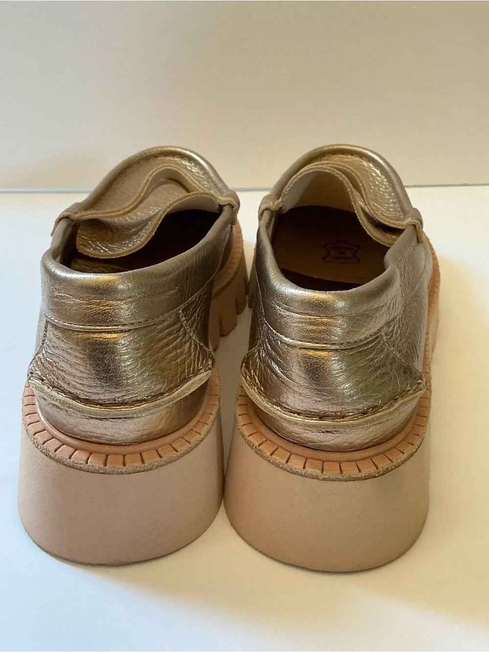 Pedro Garcia Sebas Lug Sole Penny Loafer, Light Gold, size 38 1/2, US size 8.5